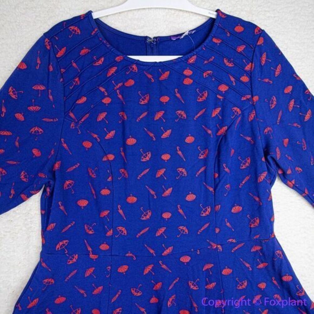 Unique Vintage GB Umbrella Print Navy Dress, plus‎ size 1X - Picture 4 of 16